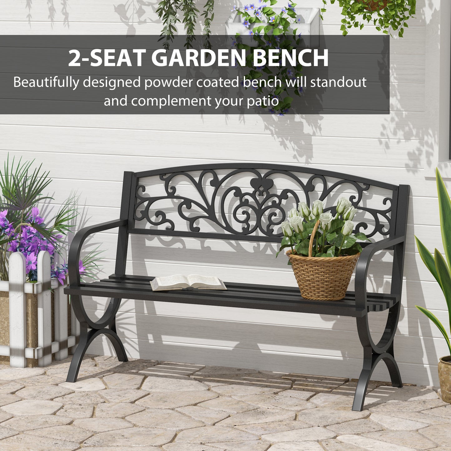 Yota Nile 127cm Steel Black Powder Coated Garden Bench