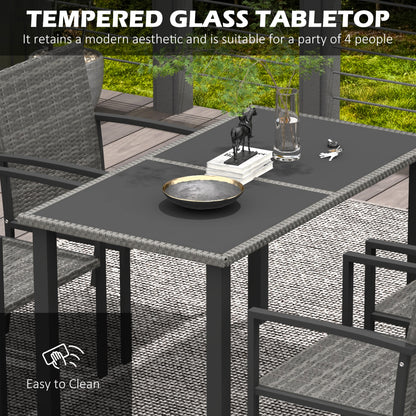 Pakeri Dark Grey Rattan 4 Seater Outdoor Dining Set With Tempered Glass Table And Chairs