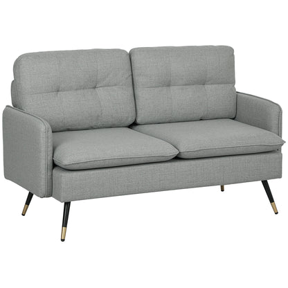 Fine Fabric Grey Button Tufted 2 Seater Sofa With Cushions And Steel Legs