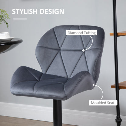 Samori Set Of 2 Upholstered Dark Grey Adjustable Swivel Bar Stools With Back Support