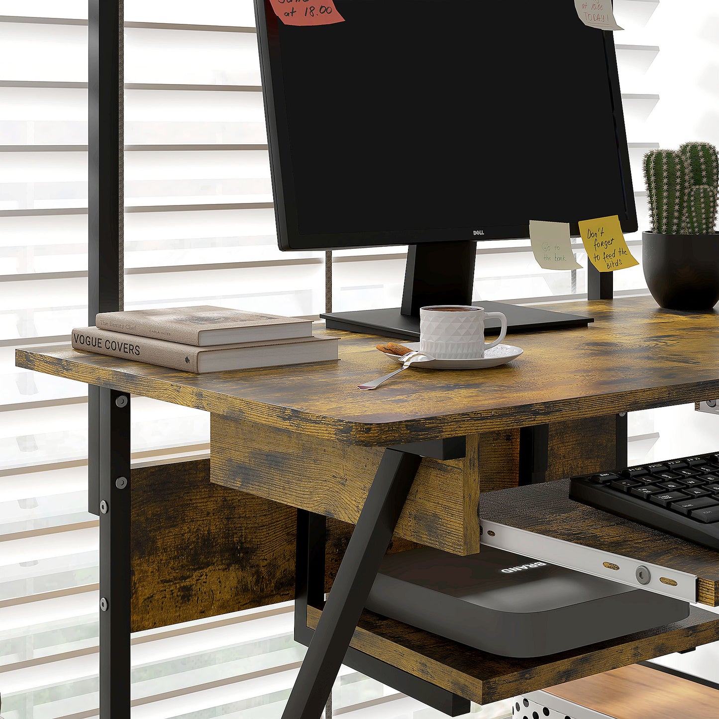 Nisuke 80cm Brown And Black Work Home Office Desk With Sliding Keyboard Tray And Storage