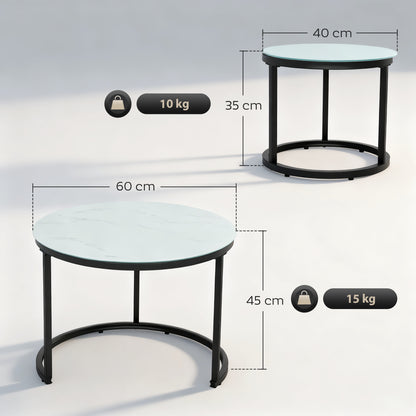 Sosuri Set Of 2 Round Nesting Tables Metal And Glass White With Marble Effect Tops