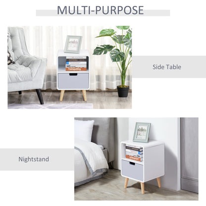 Tapayo Wooden Natural Scandinavian Style Bedside Table With Drawer And Shelf