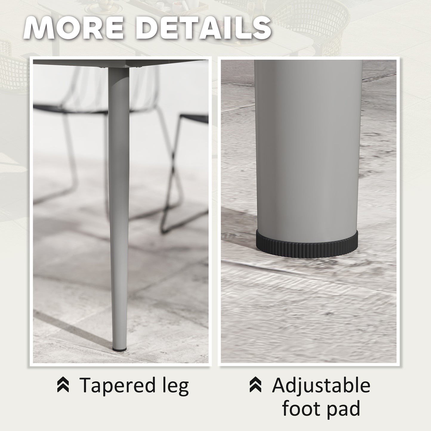 Modovele Metal Dark Grey Rectangular Outdoor Dining Table For 6