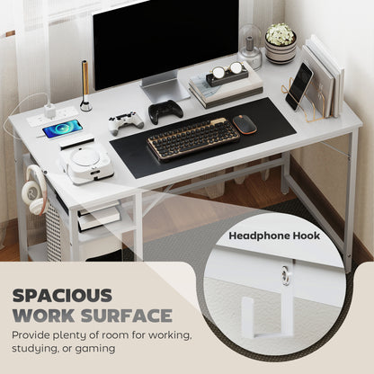 Vima 120cm White Home Office Desk With Integrated Power Sockets