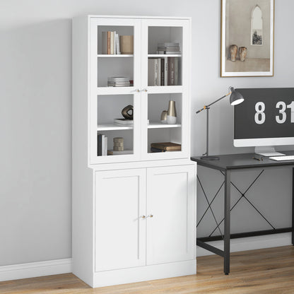 Mola Colu Wood And Glass White Display Bookcase With Adjustable Shelves And Glass Doors