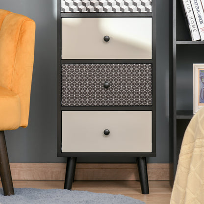 Rerora Scandi Monochrome Black and White Wooden Vertical 5 Drawer Storage Chest