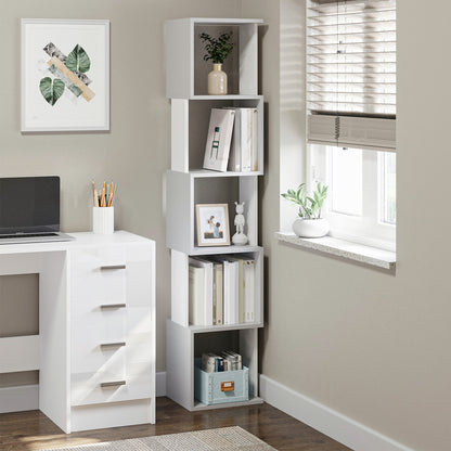 Ziva Wood White And Light Grey 5 Tier Freestanding Bookcase