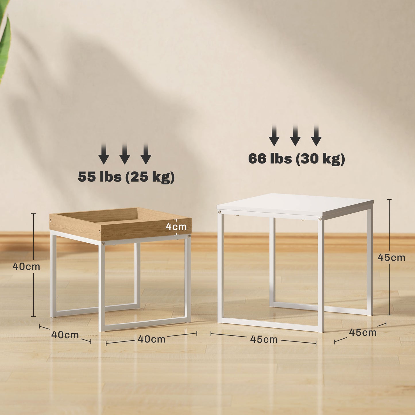 Sarela Set Of 2 Boxy Nesting Tables Wooden White And Wood Effect