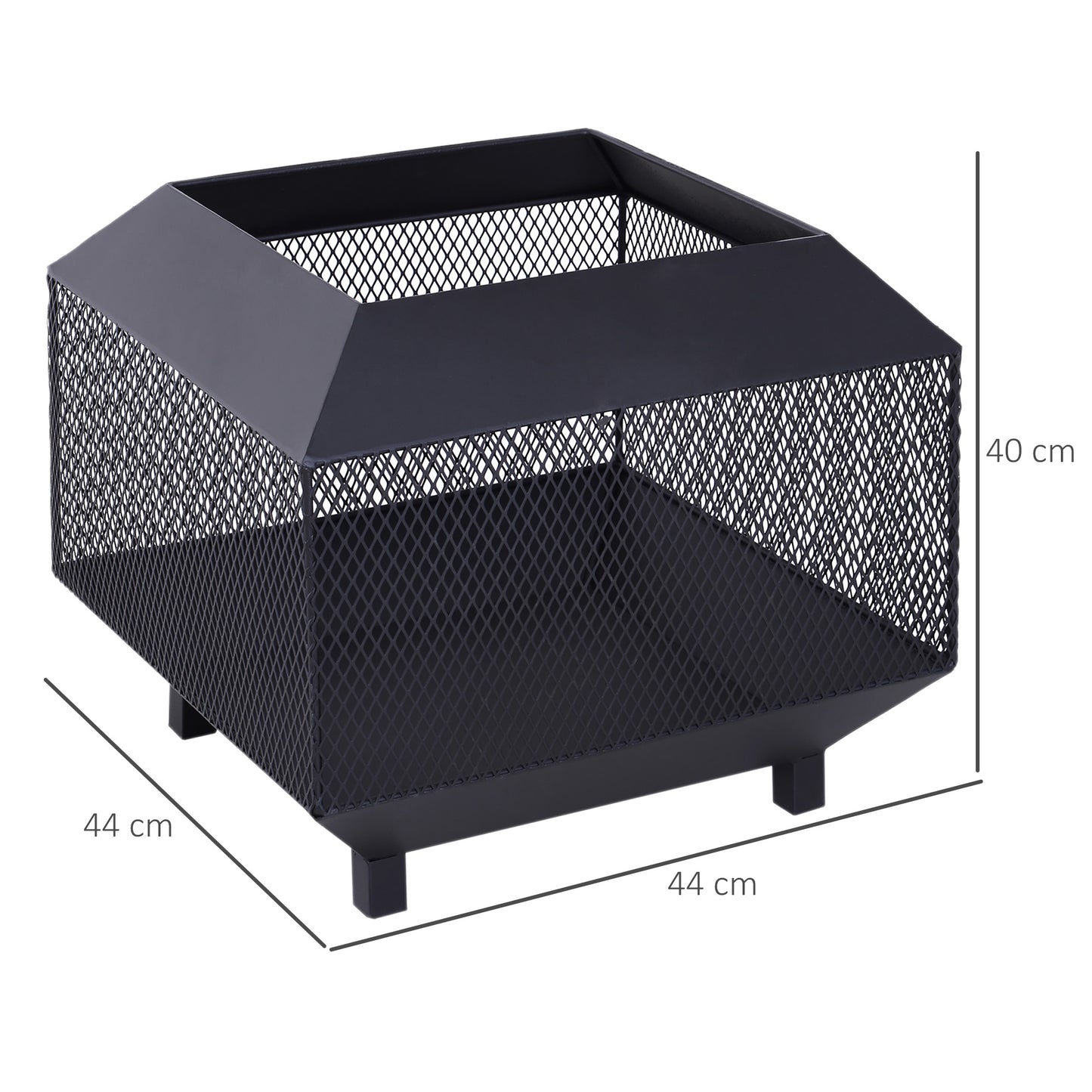 Dita Steel Black Square Outdoor Mesh Fire Pit With Lid Log Grate