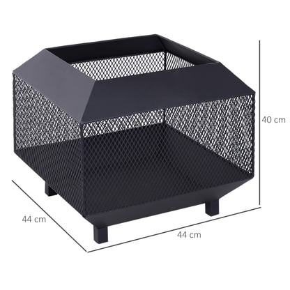 Dita Steel Black Square Outdoor Mesh Fire Pit With Lid Log Grate