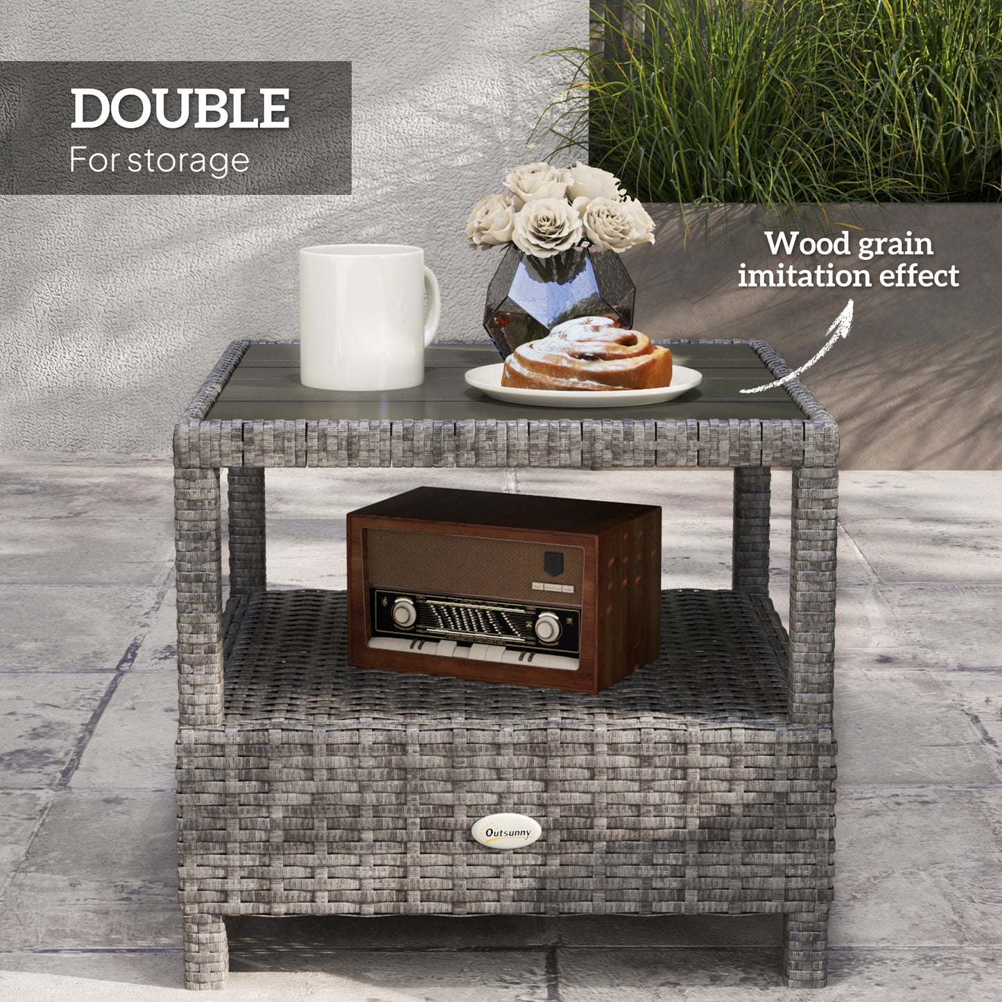 Hafa Rattan Grey 2 Seater Outdoor Chaise Lounge Sofa Set With Cushions