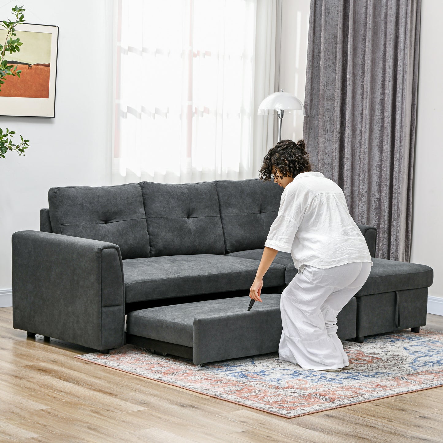 Moso Dark Grey Fabric 3 Seater Pull Out Sofa Bed With Hidden Storage