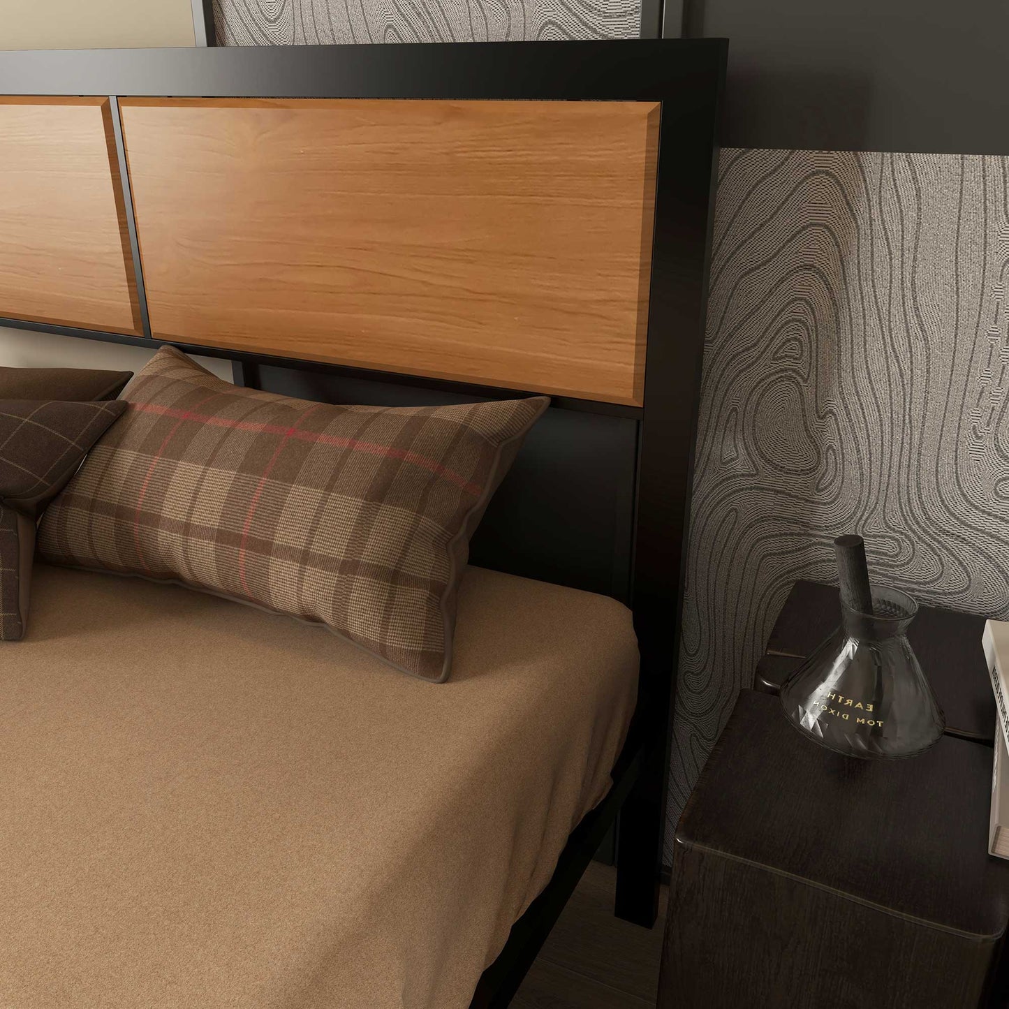 Sohala 4FT6 Industrial Metal Frame Double Bed with Headboard and Footboard