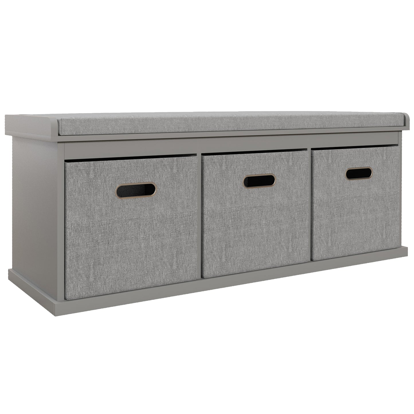 Marari Wooden Grey 3 Drawer Shoe Storage Bench With Padded Seat