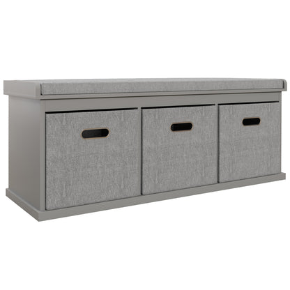 Marari Wooden Grey 3 Drawer Shoe Storage Bench With Padded Seat