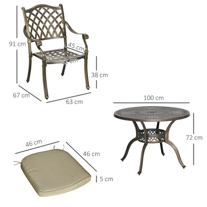 Nera Cast Aluminium Bronze 4 Seater Outdoor Dining Set With Cushions And Round Table