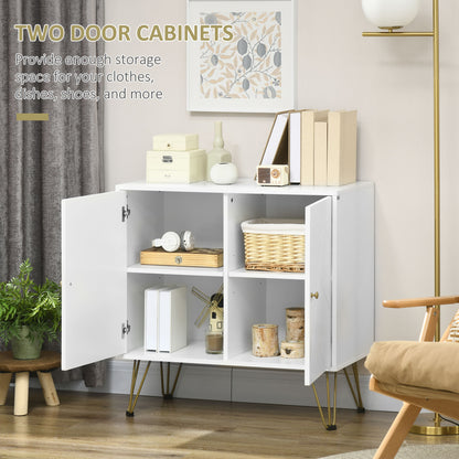 Vifiva White Slim Sideboard With Gold Hairpin Legs 2 Doors