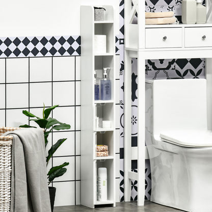 Rizi Tall Freestanding Bathroom Storage Unit With OFauxn Shelves And Cupboards White