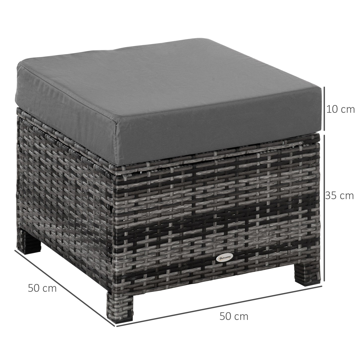 Kadone Halu Rattan Grey Square Outdoor Footstool With Cushioned Top