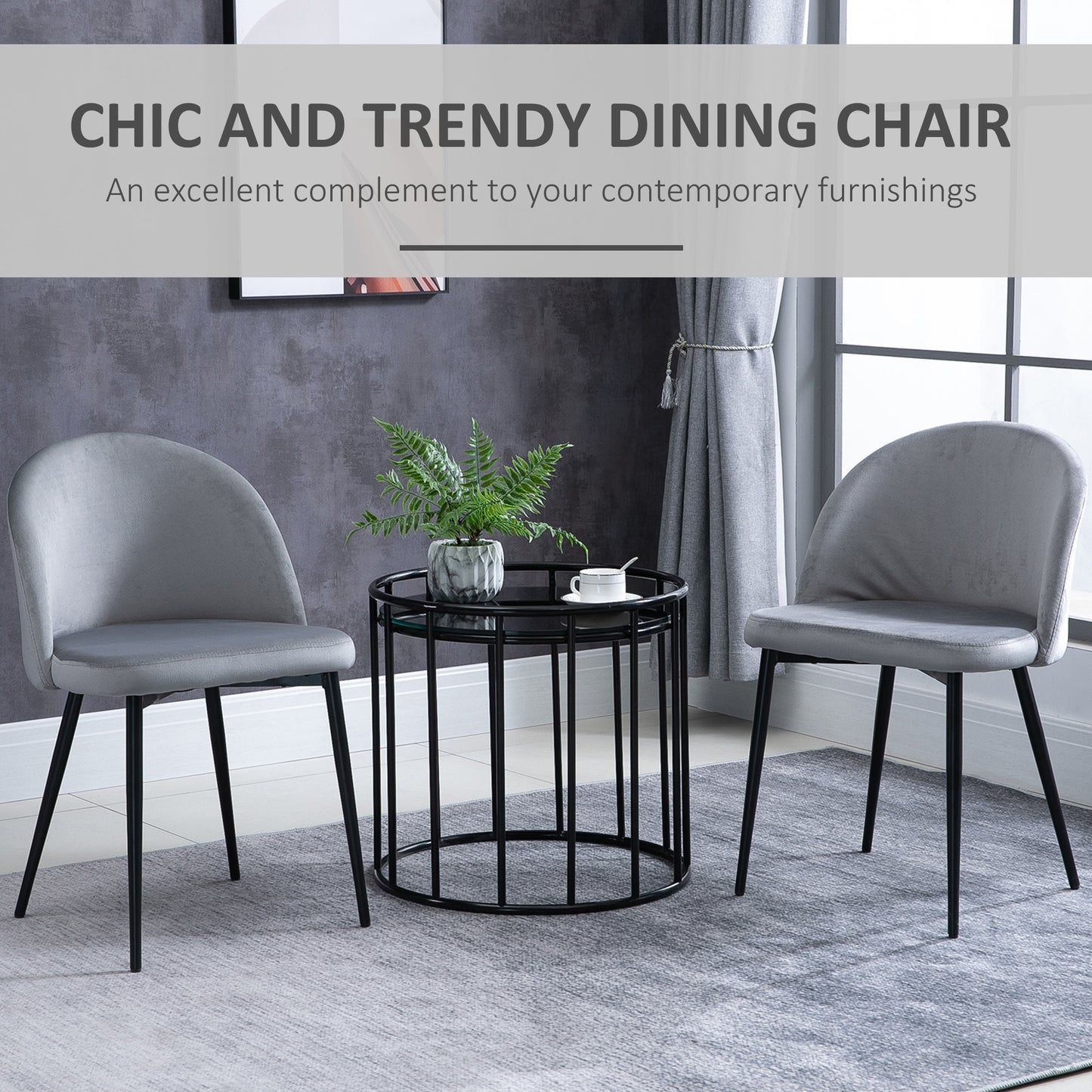 Ladori Fabric Grey Contemporary Dining Chairs Set Of 2 With Soft Upholstered Seats