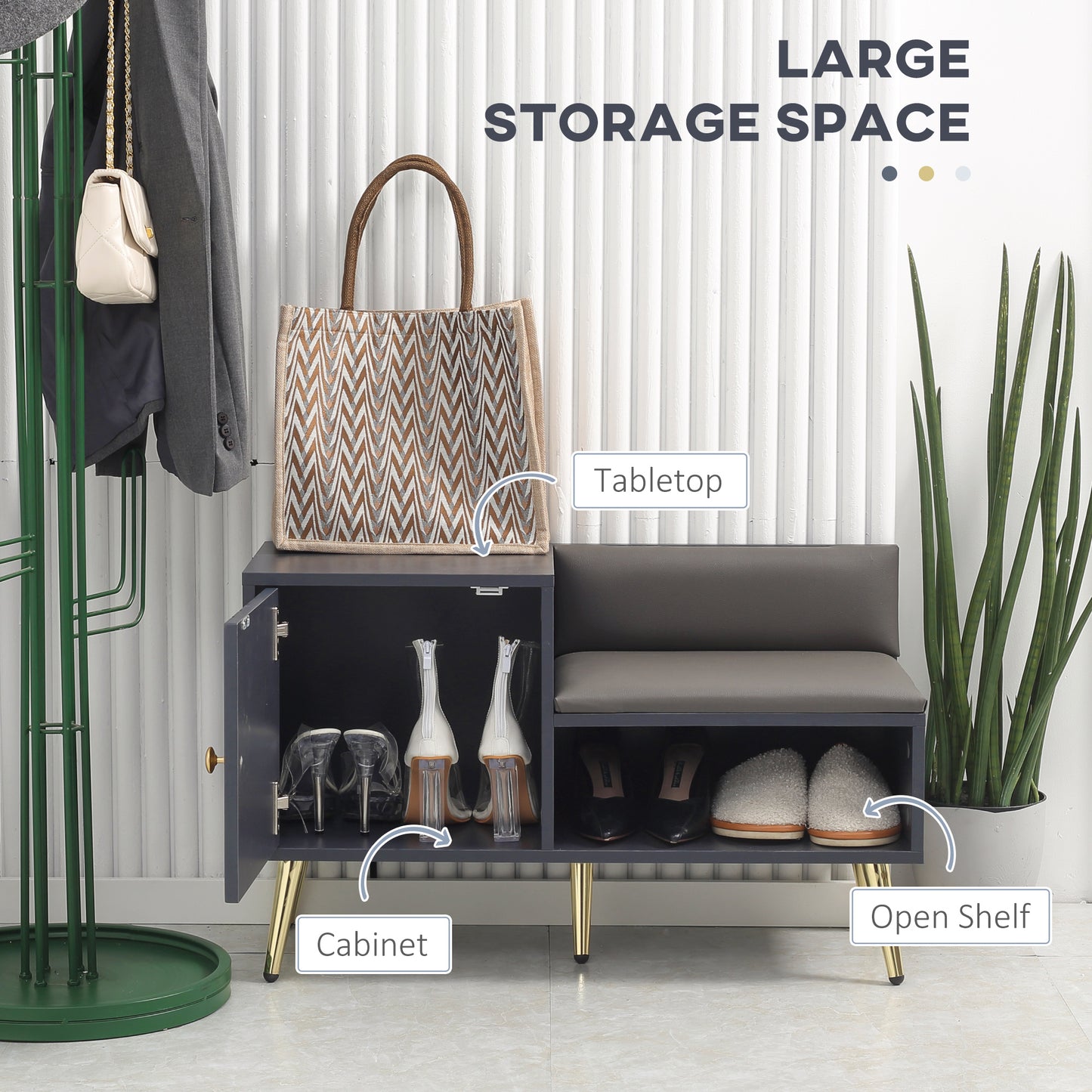 Roha Wooden Grey Shoe Storage Unit With Padded Seat