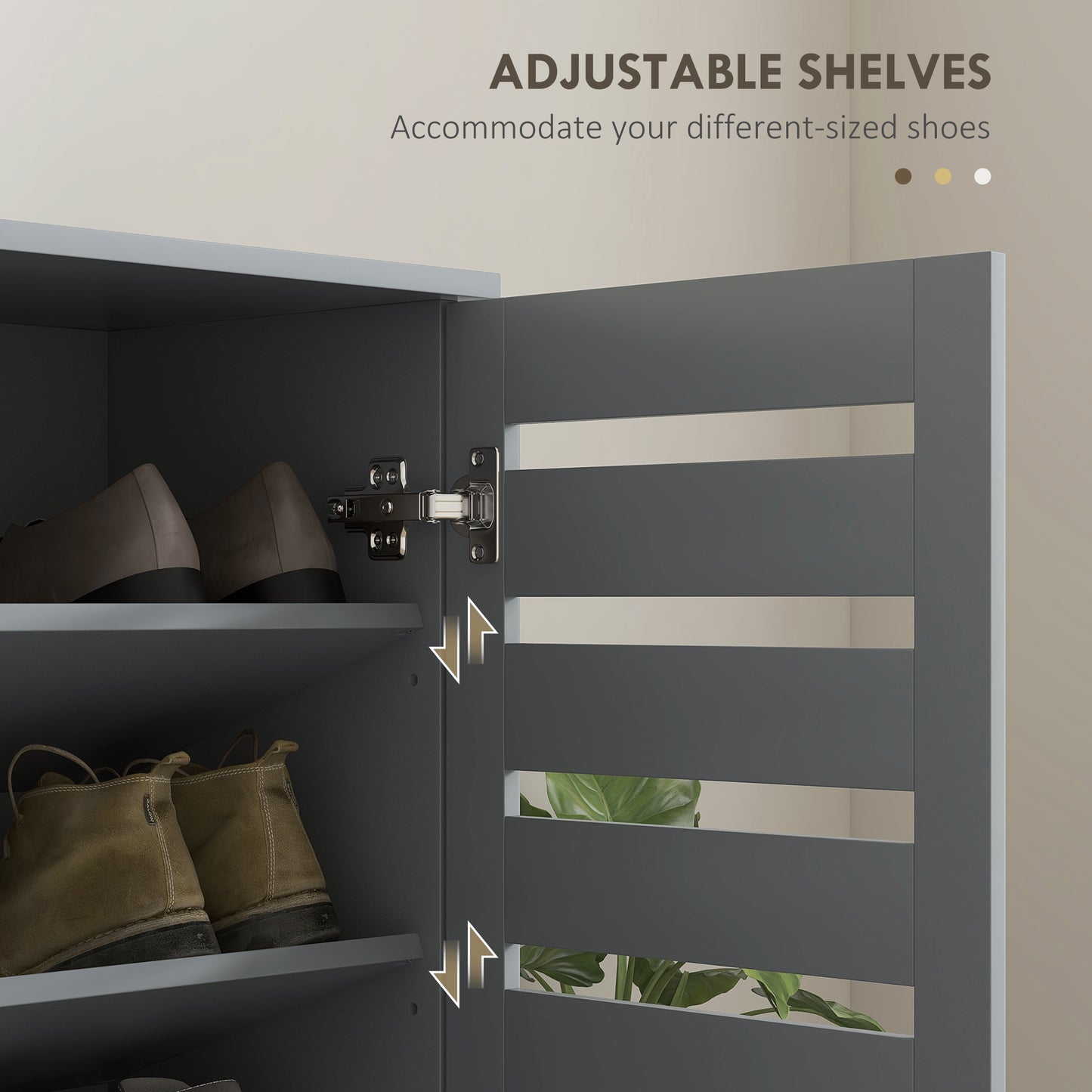 Zifa Wooden Grey Slim Shoe Cabinet With 5 Tier Storage And Slatted Doors