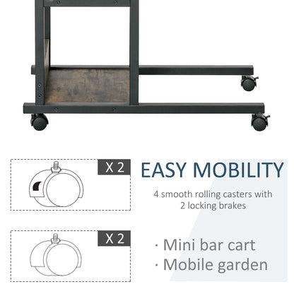 Comiro Metal Black Industrial Sofa Side Table With 3 Tier Shelves with Lockable Wheels