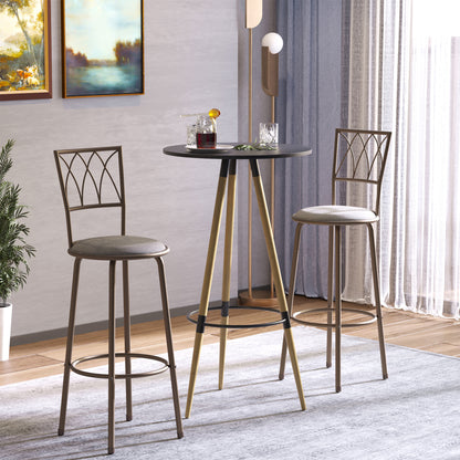 Firazi Set Of 2 Bronze Swivel Bar Chairs With Upholstered Seats And Footrests