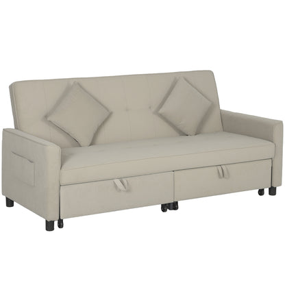 Yokari Beige Upholstered 3 Seater Convertible Sofa Bed Tufted