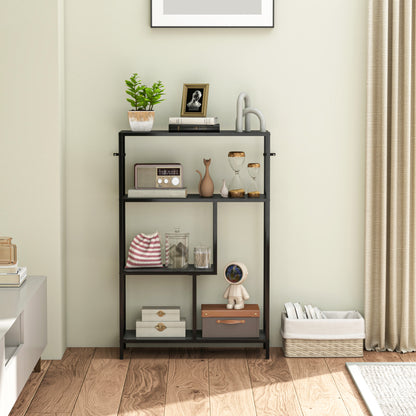 Risudo Wood Charcoal Grey 4 Tier Bookcase With OFauxn Shelving