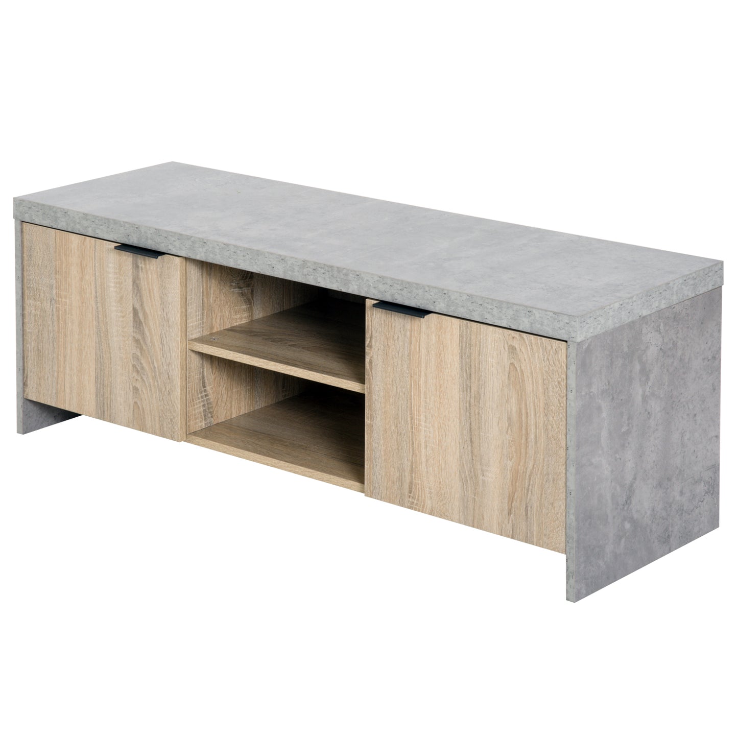 Hatata Rael 120cm Wooden Grey and Natural TV Cabinet With 2 Doors And Open Shelving