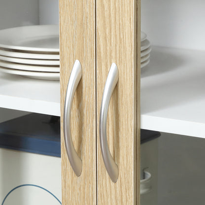 Vefaso Wooden White Tall Kitchen Hutch With Central Drawer Glass Door Cabinets And Countertop 180 cm