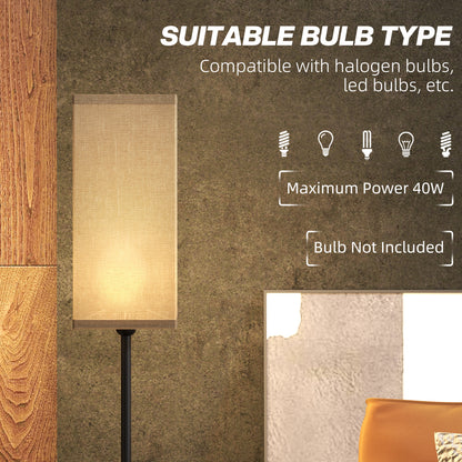 Sekafi Metal And Fabric Black Minimalist Floor Lamp With Linen Shade And Foot Switch