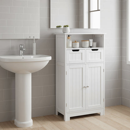 Sore Neco Freestanding White Bathroom Storage Unit With 2 Drawers And Adjustable Shelving