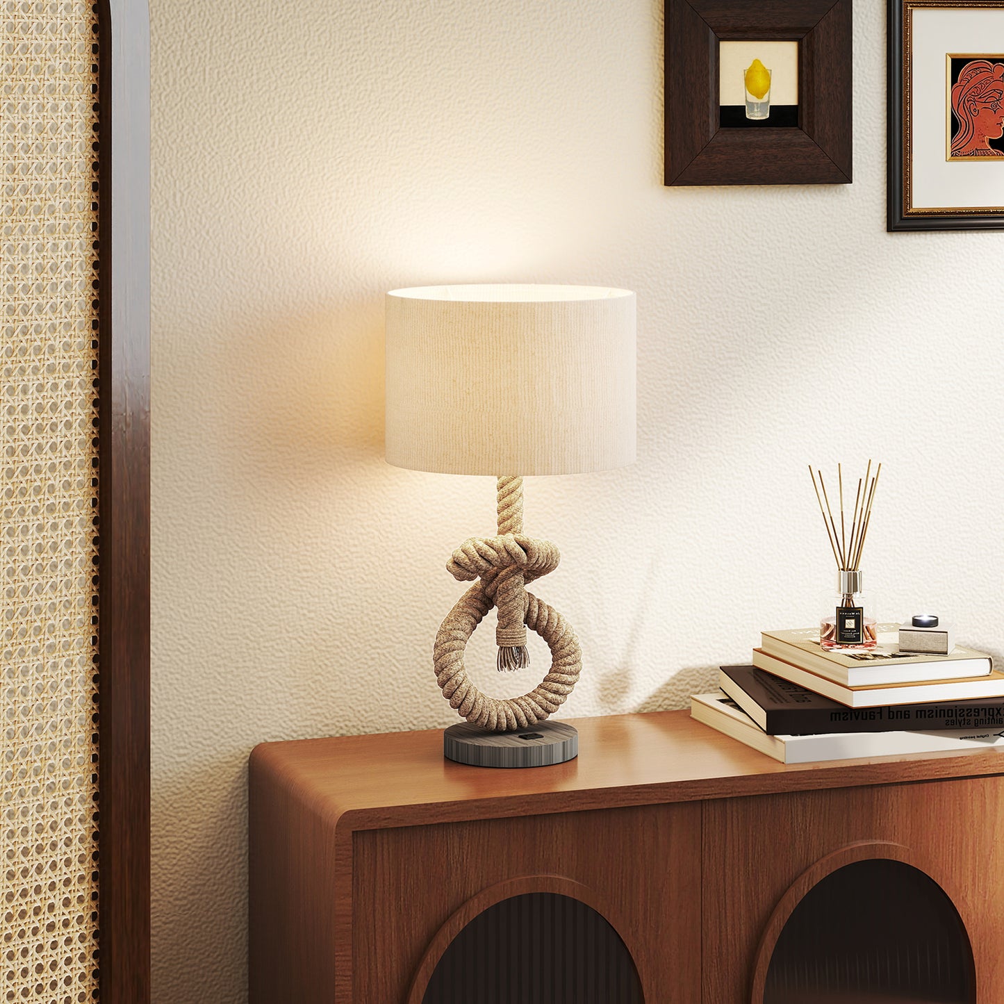 Releta Metal And Fabric Nautical LED Table Lamp With USB Charging Port