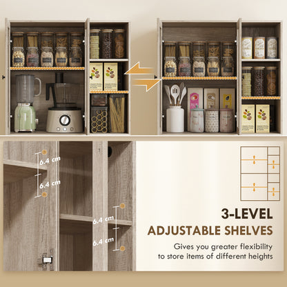 Mole Pantry Wooden Grey Wood Effect Kitchen Storage Cabinet With Glass Doors