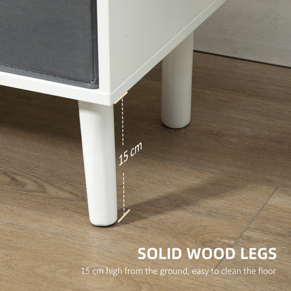 Nirona 110cm Wooden White TV Storage Cabinet With Grey Fabric Fold Down Drawers For Screens Up To 50 Inches
