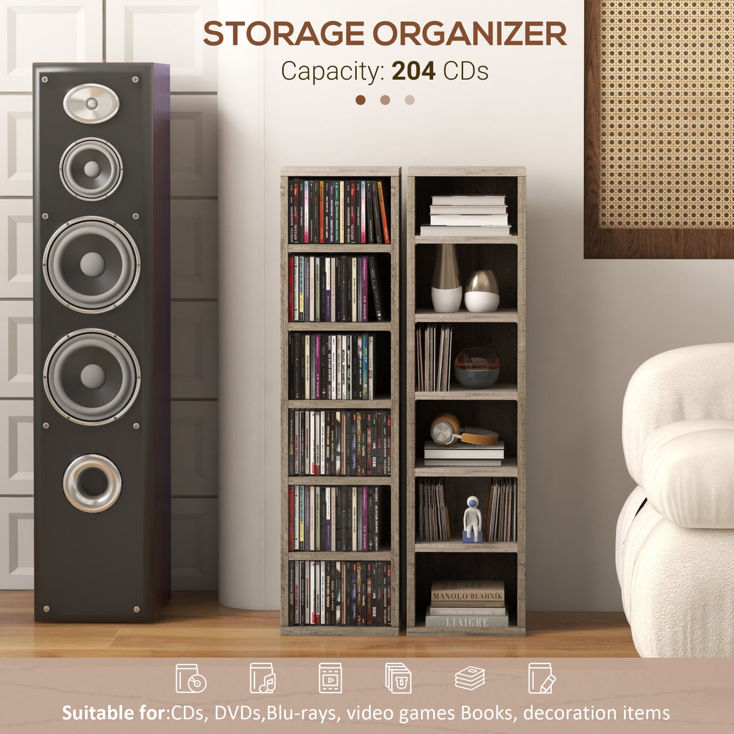 Vali Wood Dark Wood Effect Set Of 2 CD Storage Units With 102 Disc Capacity