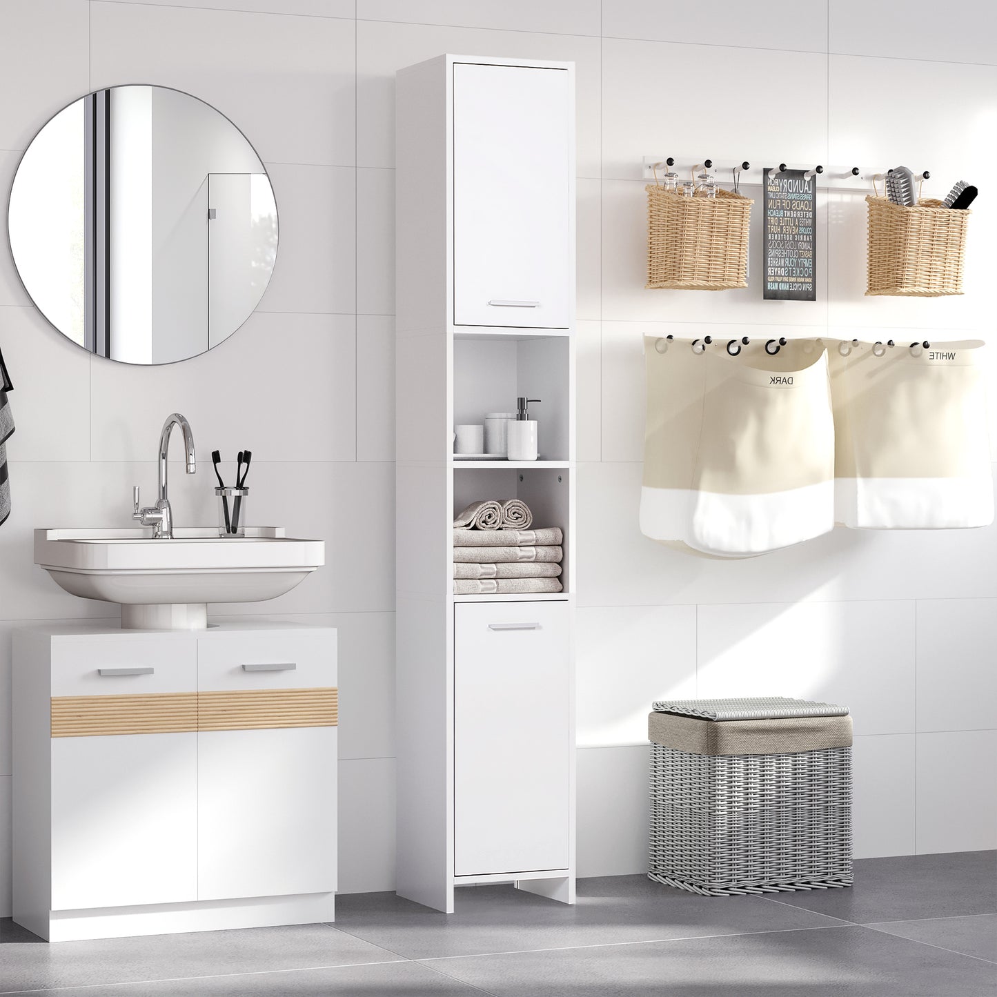Ridila Tall Storage Cabinet With Adjustable Shelves For Bathroom Or Hallway Use White