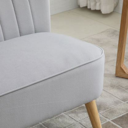 Haleco Light Grey Fabric 2 Seater Love Sofa Panel Tufted Back Natural Wooden Legs