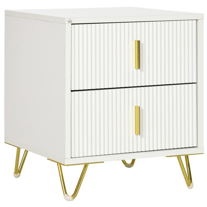 Bapano White And Gold 2 Drawer Ribbed Bedside Table Gold Accents