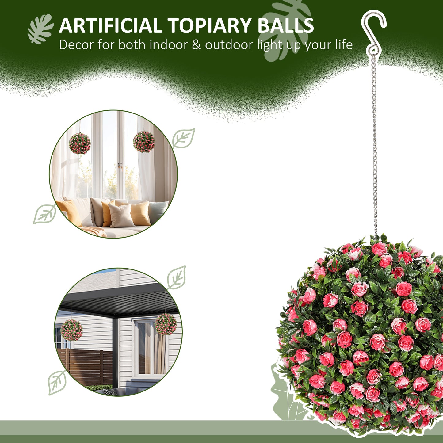 Colana Yoli Set Of 2 Artificial UV Resistant Rose Style Topiary Balls H8 28cm Pink