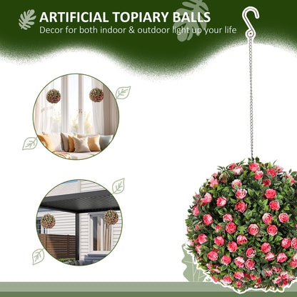 Colana Yoli Set Of 2 Artificial UV Resistant Rose Style Topiary Balls H8 28cm Pink