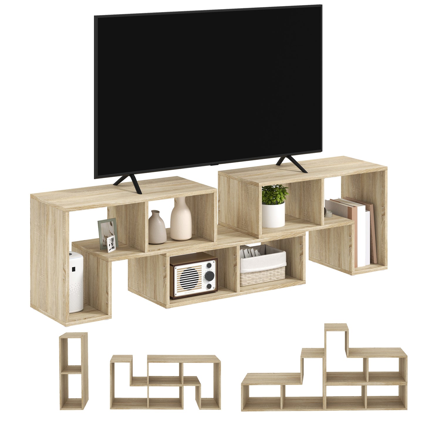 Tota 134cm Natural Wood Effect 3 Block Modular TV Stand