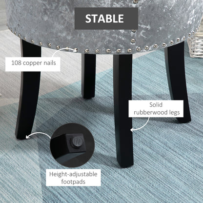 Mocareba Grey Velvet Dressing Table Stool With Rubber Wood Legs