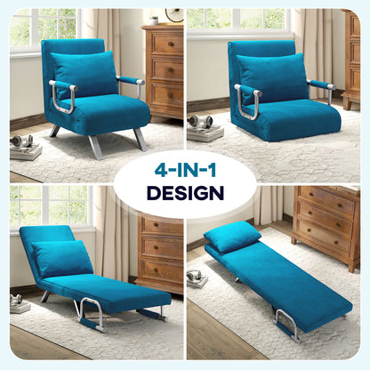 Neyo Faux Suede Blue 4 In One Convertible Chair Bed