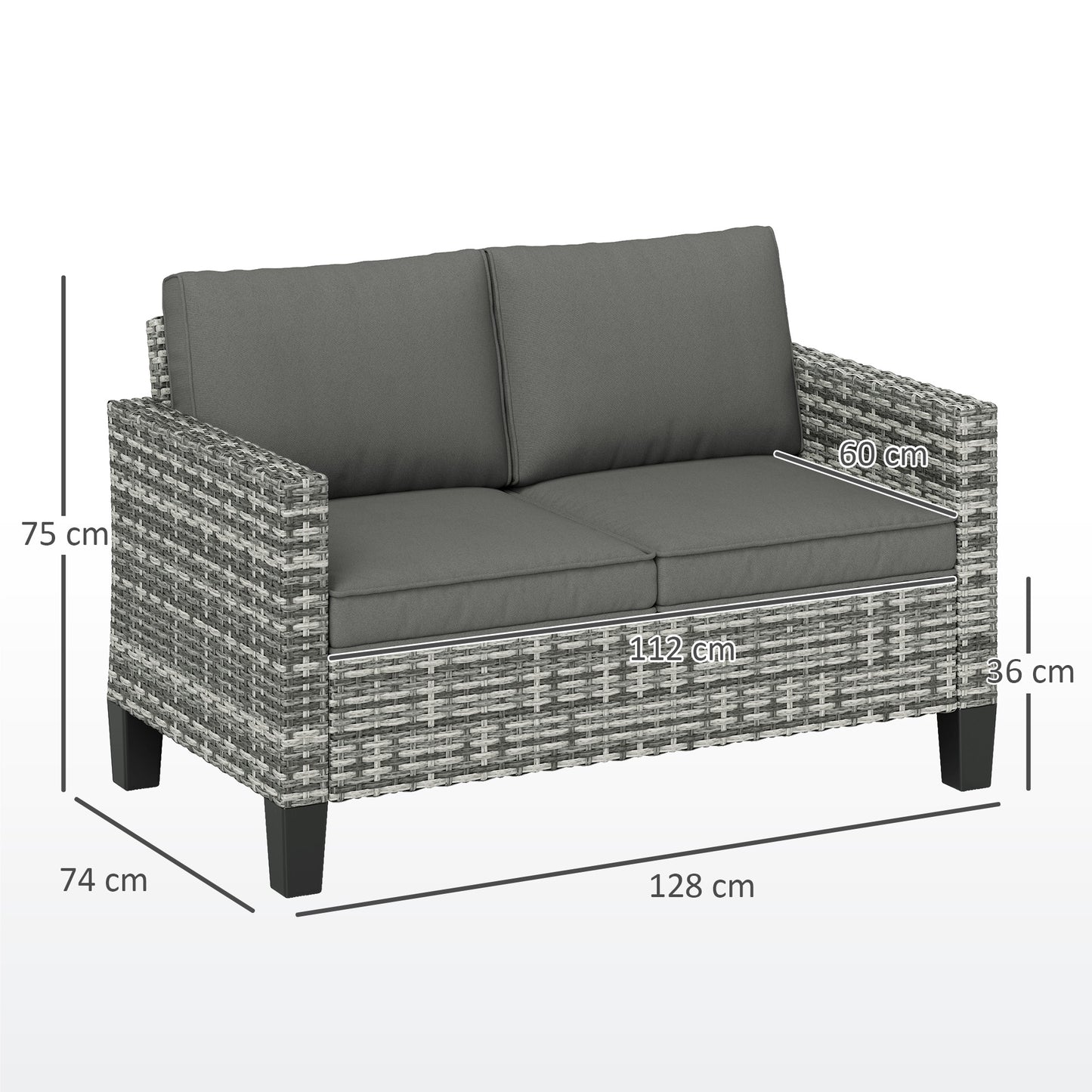 Kalazi Rattan Light Grey 2 Seater Outdoor Sofa With Cushions