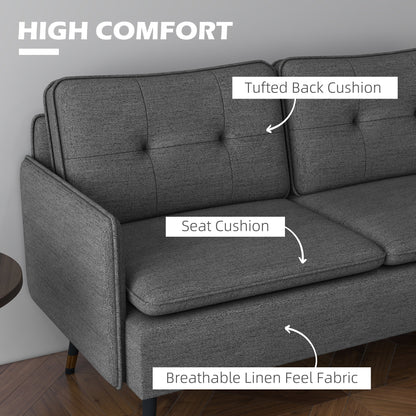 Luta Fabric Dark Grey Button Tufted 2 Seater Sofa With Cushions And Steel Legs