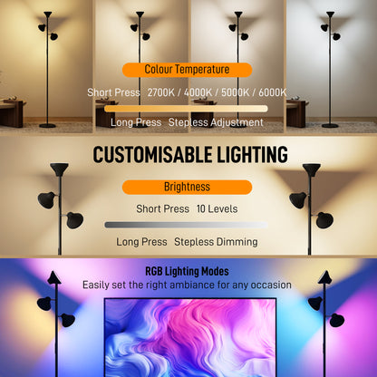 Neso Metal Black 3 Lamp Adjustable Floor Light With Directional Heads